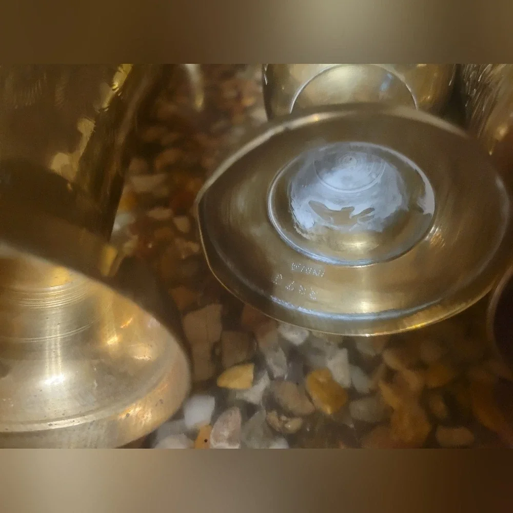 set‎ of 3 brass vase etched ingraved handcrafted India 12